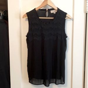 LOFT Black Lace Pleated Sleeveless Top - S